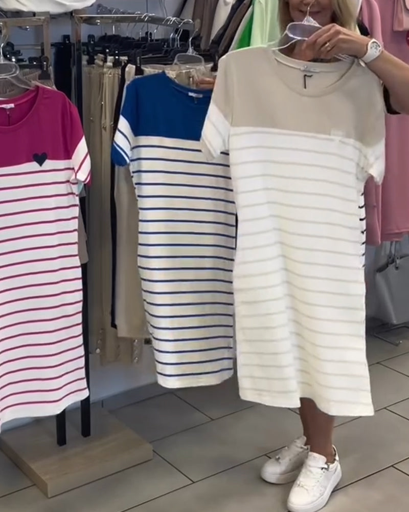 Kjole Rundhals Casual Stribet