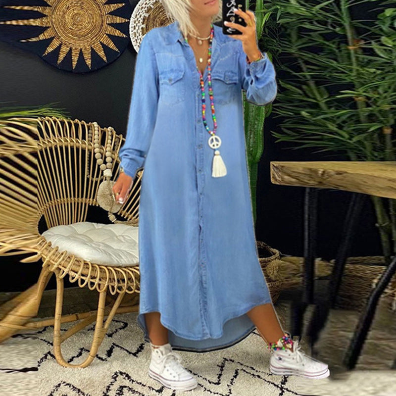 Lina™ - Långärmad maxiklänning i denim