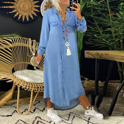 Lina™ - Långärmad maxiklänning i denim