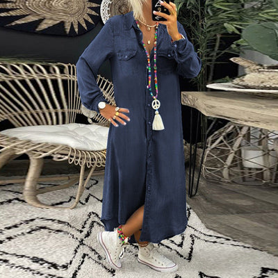 Lina™ - Långärmad maxiklänning i denim