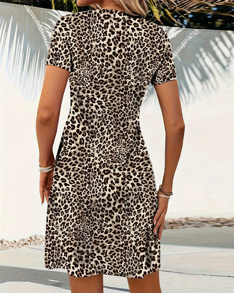 Kjole Kortærmet V-Hals Leopardprint
