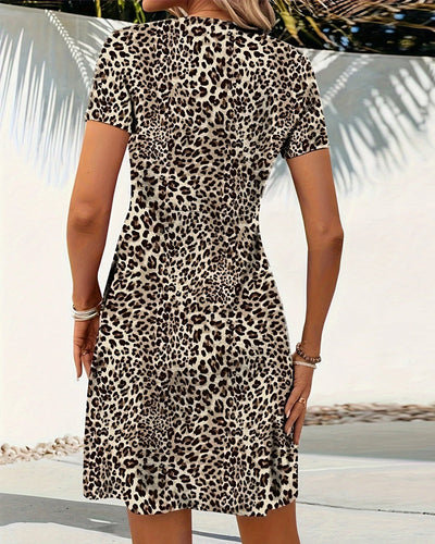 Kjole Kortærmet V-Hals Leopardprint